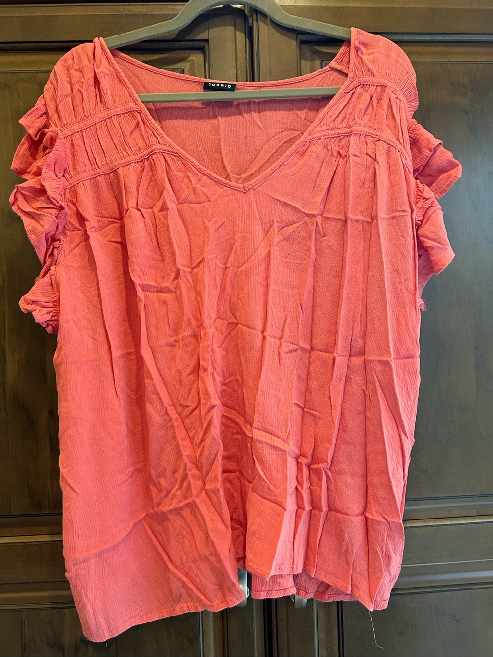 torrid Coral Pink V-Neck Ruffle Sleeve Tunic Top